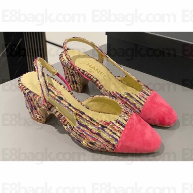 Chanel Heel 6.5cm Slingbacks G31318 Tweed Multicolor/Fuchsia 2024