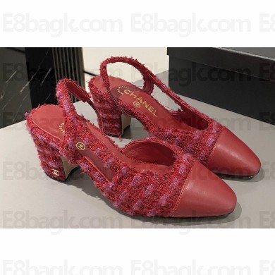 Chanel Heel 6.5cm Slingbacks G31318 Tweed Red 2024