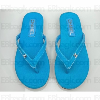 Chanel Crystal CC Logo Thongs G45716 Velvet Blue 2024