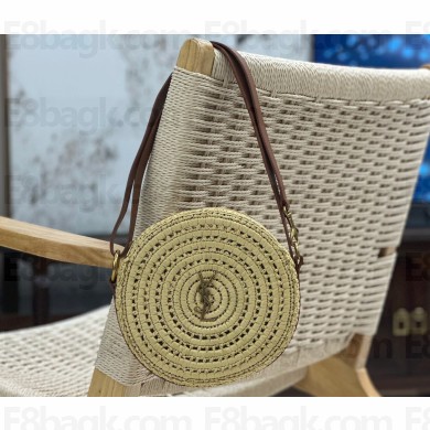Saint Laurent round bag in raffia and vegetable-tanned leather 744292 Beige 2024