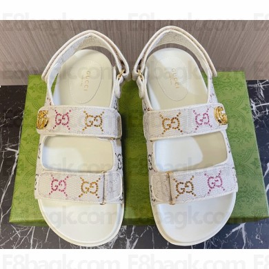 Gucci Women's sandals with Double G 771749 in Ivory GG crystal canvas 2024