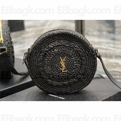 Saint Laurent round bag in raffia and vegetable-tanned leather 685601 Black 2024