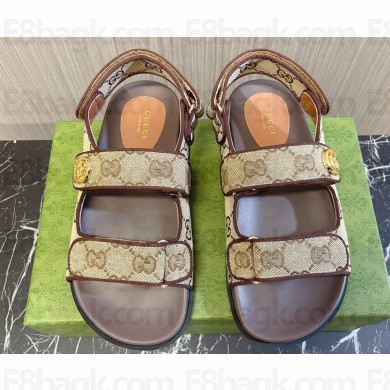 Gucci Women's sandals with Double G 771575 in GG canvas Beige 2024