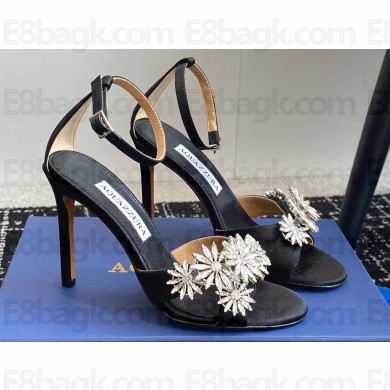 Aquazzura Heel 10cm Crystal Margarita embellished sandals Satin Black 2024