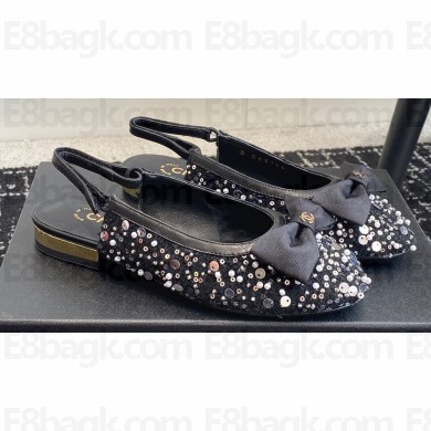 Chanel Embroidery, Strass & Lambskin Slingbacks G45689 Black 2024