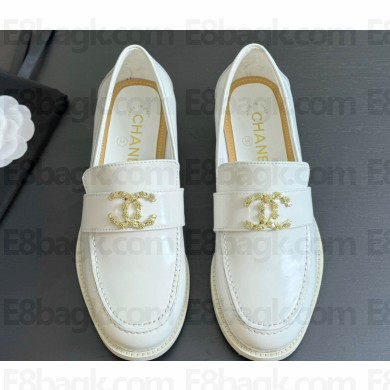Chanel Calfskin & Metal CC Logo Moccasins G45663 White 2024