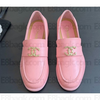 Chanel Calfskin & Metal CC Logo Moccasins G45663 Pink 2024