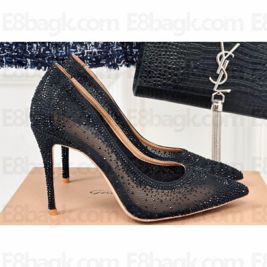 Gianvito Rossi Heel 10cm RANIA Pumps in Mesh Black with Crystals 2024