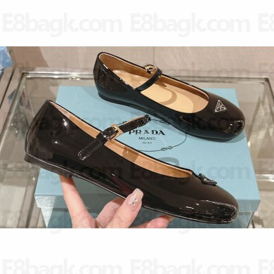 Prada Patent leather ballerinas with strap and logo-engraved metal buckle 1F567N Black 2024