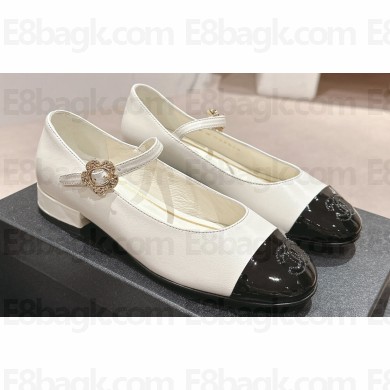 Chanel Mary Janes in Leather White and Patent Black 2024