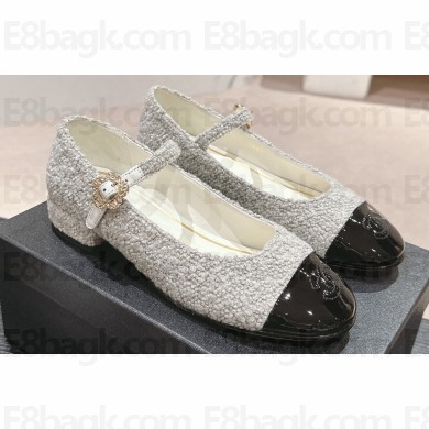 Chanel Mary Janes in Tweed Gray and Patent Black 2024