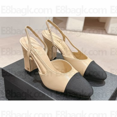 Chanel Heel 9cm Lambskin & Grosgrain Slingbacks G45509 Beige 2024