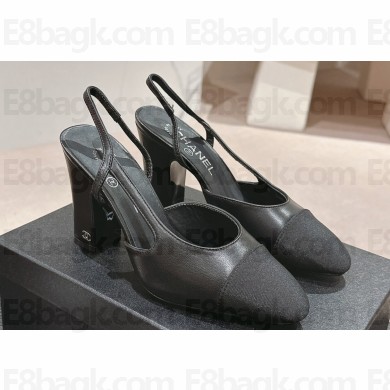 Chanel Heel 9cm Lambskin & Grosgrain Slingbacks G45509 Black 2024
