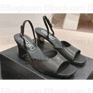 Chanel Heel 5.5cm Lambskin Sandals G45619 Black 2024