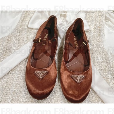 Prada Satin ballerinas with strap and logo-engraved metal buckle 1F567N Tobacco 2024