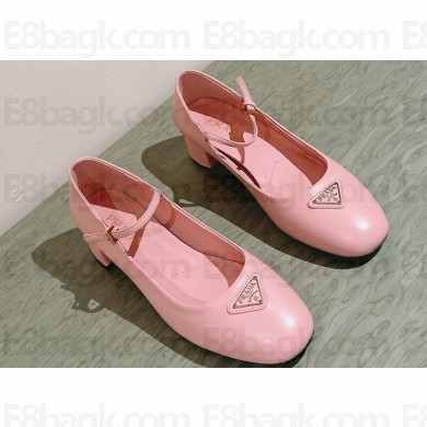 Prada Nappa leather Mary Jane pumps with strap and logo-engraved metal buckle 1I568N Pink 2024