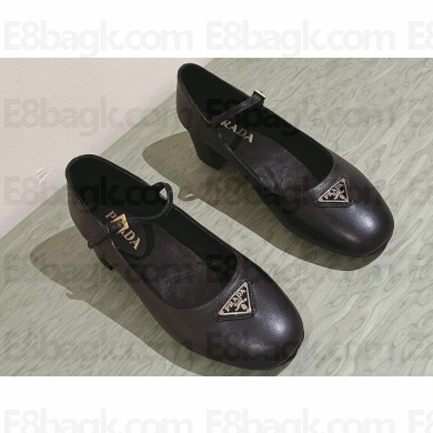 Prada Nappa leather Mary Jane pumps with strap and logo-engraved metal buckle 1I568N Black 2024