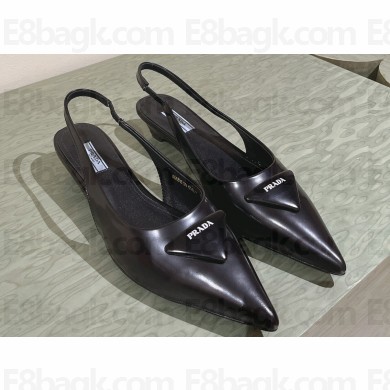 Prada Heel 4cm Brushed leather slingback pumps with triangle logo Black 2024