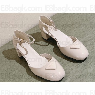 Prada Heel 4cm Patent leather pumps with instep strap and metal buckle 1I352N Ivory 2024