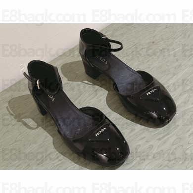 Prada Heel 4cm Patent leather pumps with instep strap and metal buckle 1I352N Black 2024
