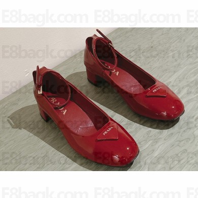 Prada Heel 4cm Patent leather pumps with ankle strap and metal buckle 1I358N Red 2024