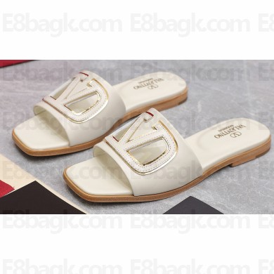 Valentino Vlogo Cut-Out Calfskin Slide Sandals White 2024
