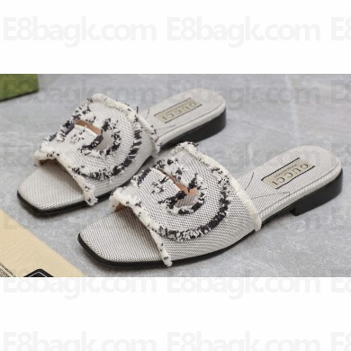 Gucci Women's Interlocking G slide sandals 782412 in canvas Gray 2024