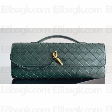 Bottega Veneta Long Clutch Andiamo With Handle Intrecciato leather bag Emerald green with metallic knot closure 2024