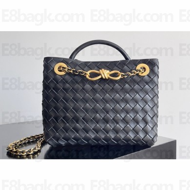 Bottega Veneta Small Andiamo Intrecciato leather top handle Bag Black With Chain 2024