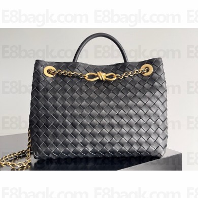 Bottega Veneta Medium Andiamo Intrecciato leather top handle Bag Black With Chain 2024