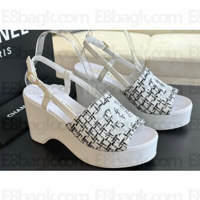 Chanel Tweed & Patent Calfskin Sandals G45555 Gray 2024