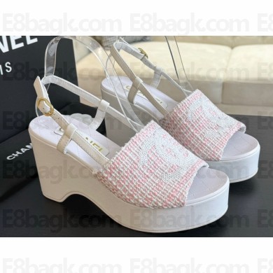 Chanel Tweed & Patent Calfskin Sandals G45555 Pink 2024