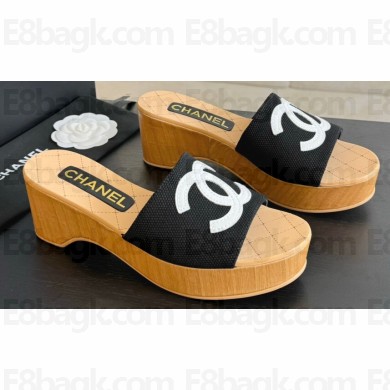 Chanel Fabric & Patent Calfskin Mules G45555 Black 2024