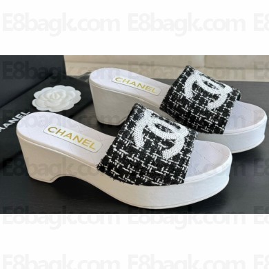 Chanel Tweed & Patent Calfskin Mules G45555 Black 2024