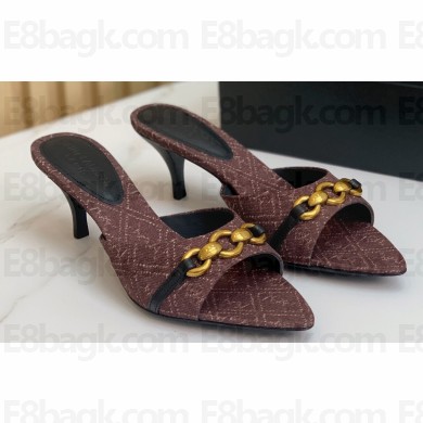 Saint Laurent Heel 4cm le maillon mules with a cable-link chain in Denim Coffee 2024