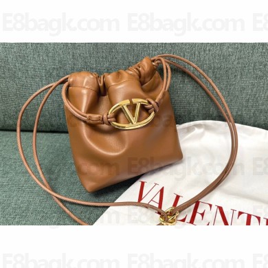 Valentino Vlogo Pouf Nappa Leather Mini Bucket Bag Brown 2024