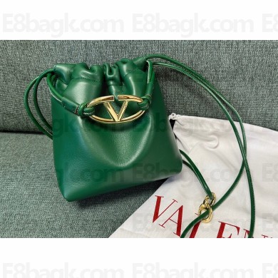 Valentino Vlogo Pouf Nappa Leather Mini Bucket Bag Green 2024