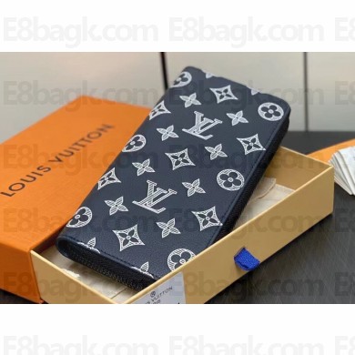 Louis Vuitton Monogram Shadow calfskin leather Zippy Vertical Wallet M83381 Ink Blue/White 2024