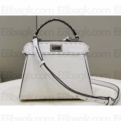 Fendi iconic Peekaboo Mini Bag White/Python Selleria with topstitches 2024