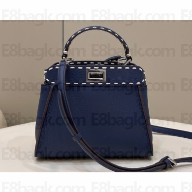 Fendi iconic Peekaboo Mini Bag blue Selleria with topstitches 2024