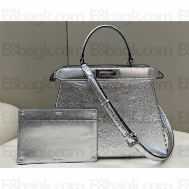 Fendi Peekaboo ISeeU Medium Bag in nappa Leather Silver 2024