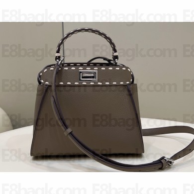 Fendi iconic Peekaboo Mini Bag Gray Selleria with topstitches 2024