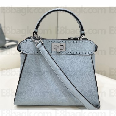 Fendi iconic Peekaboo Mini Bag Light blue Selleria with 220 hand-sewn topstitches 2024