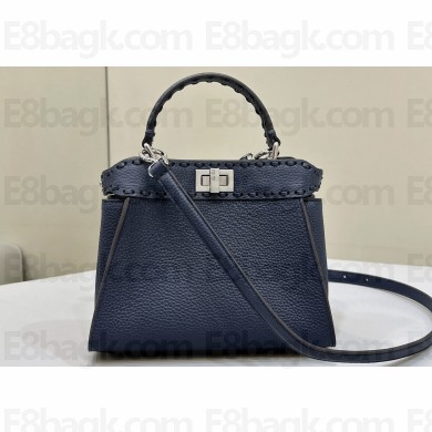 Fendi iconic Peekaboo Mini Bag Midnight blue Selleria with 220 hand-sewn topstitches 2024