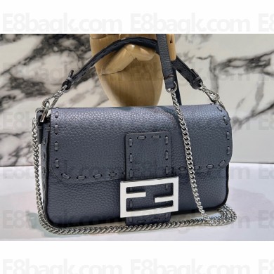 Fendi Mini Baguette Bag Gray Selleria with 309 hand-sewn topstitches 2024