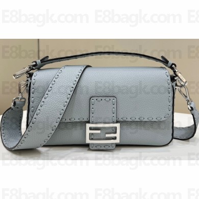 Fendi Medium Baguette Bag Light Blue Selleria with 612 hand-sewn topstitches 2024