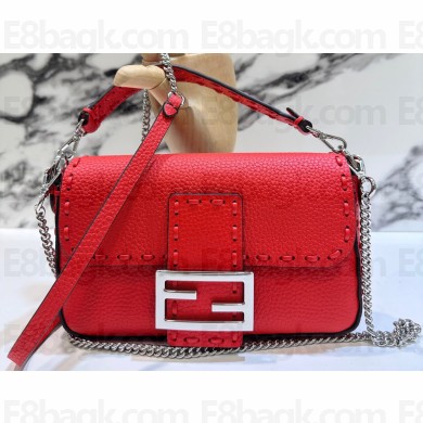 Fendi Mini Baguette Bag Red Selleria with 309 hand-sewn topstitches 2024