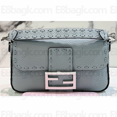 Fendi Mini Baguette Bag Light Blue Selleria with 309 hand-sewn topstitches 2024