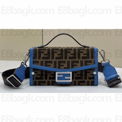 Fendi Soft Trunk Baguette Bag FF jacquard fabric Blue 2024