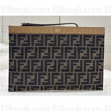 Fendi Medium Flat Pouch Bag FF fabric Brown 2024